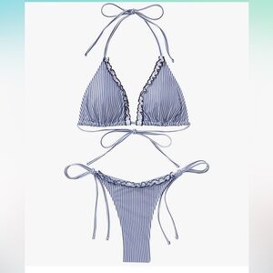 Striped Blue Bikini Set